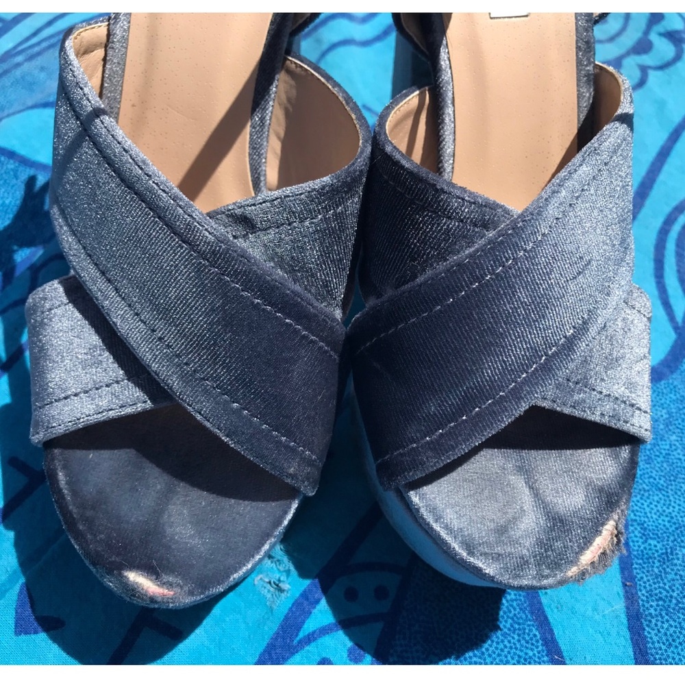 Qupid Denim Velvet Strappy Platforms